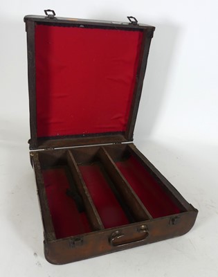 Lot 110 - A wooden three-division wine bottle box,...