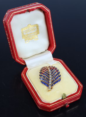 Lot A yellow metal Cartier stylised leaf brooch...