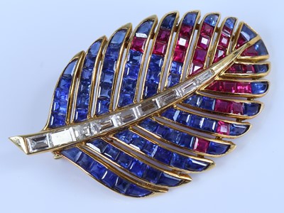 Lot 2651 - A Cartier 18ct gold stylised leaf brooch...