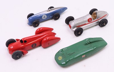Lot 1212 - Dinky Toys group of 4 loose pre-war racing...