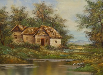 Lot 1068 - M Hill (contemporary)  River landscape, oil on...