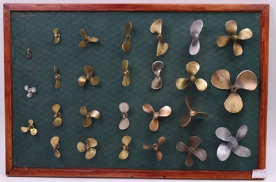 Lot 68 - 26 mounted metal model boat propeller blades...