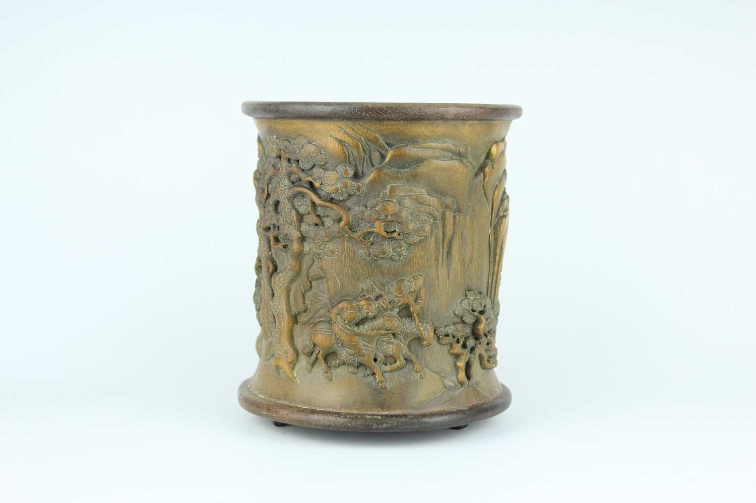 Lot 50 - A Chinese bamboo “figural” brush pot, Qing...