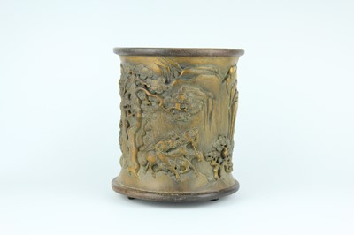 Lot 50 - A Chinese bamboo “figural” brush pot, Qing...