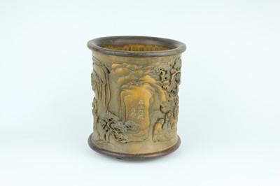 Lot 50 - A Chinese bamboo “figural” brush pot, Qing...