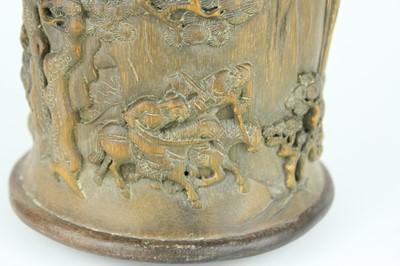 Lot 50 - A Chinese bamboo “figural” brush pot, Qing...