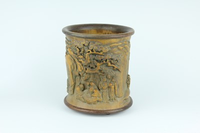 Lot 50 - A Chinese bamboo “figural” brush pot, Qing...