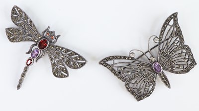 Lot 2659 - Two white metal insect brooches. One in the...