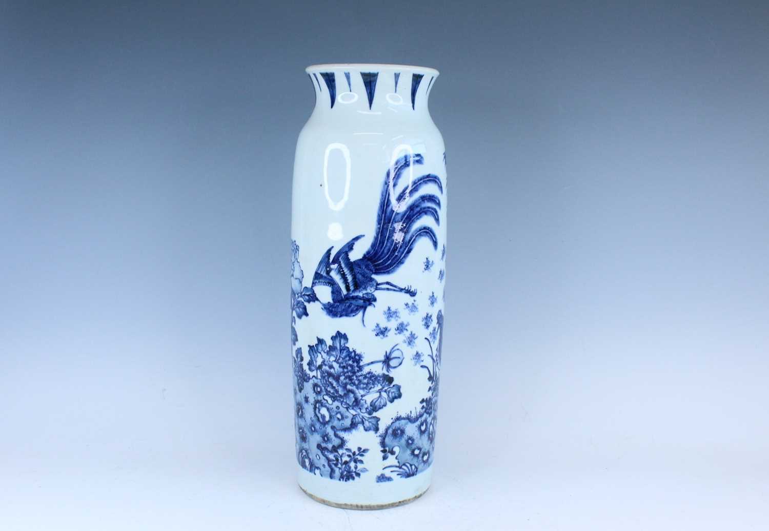 Lot 23 - A Chinese blue and white cylindrical vase, in...