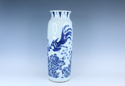 Lot 172 - A Chinese blue and white cylindrical vase, in...