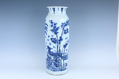 Lot 23 - A Chinese blue and white cylindrical vase, in...