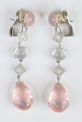 Lot 2668 - A pair of white metal rose quartz, moonstone...