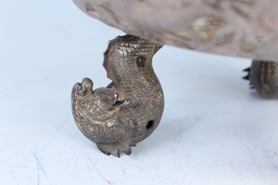 Lot 60 - A Chinese export silver tripod bowl with...