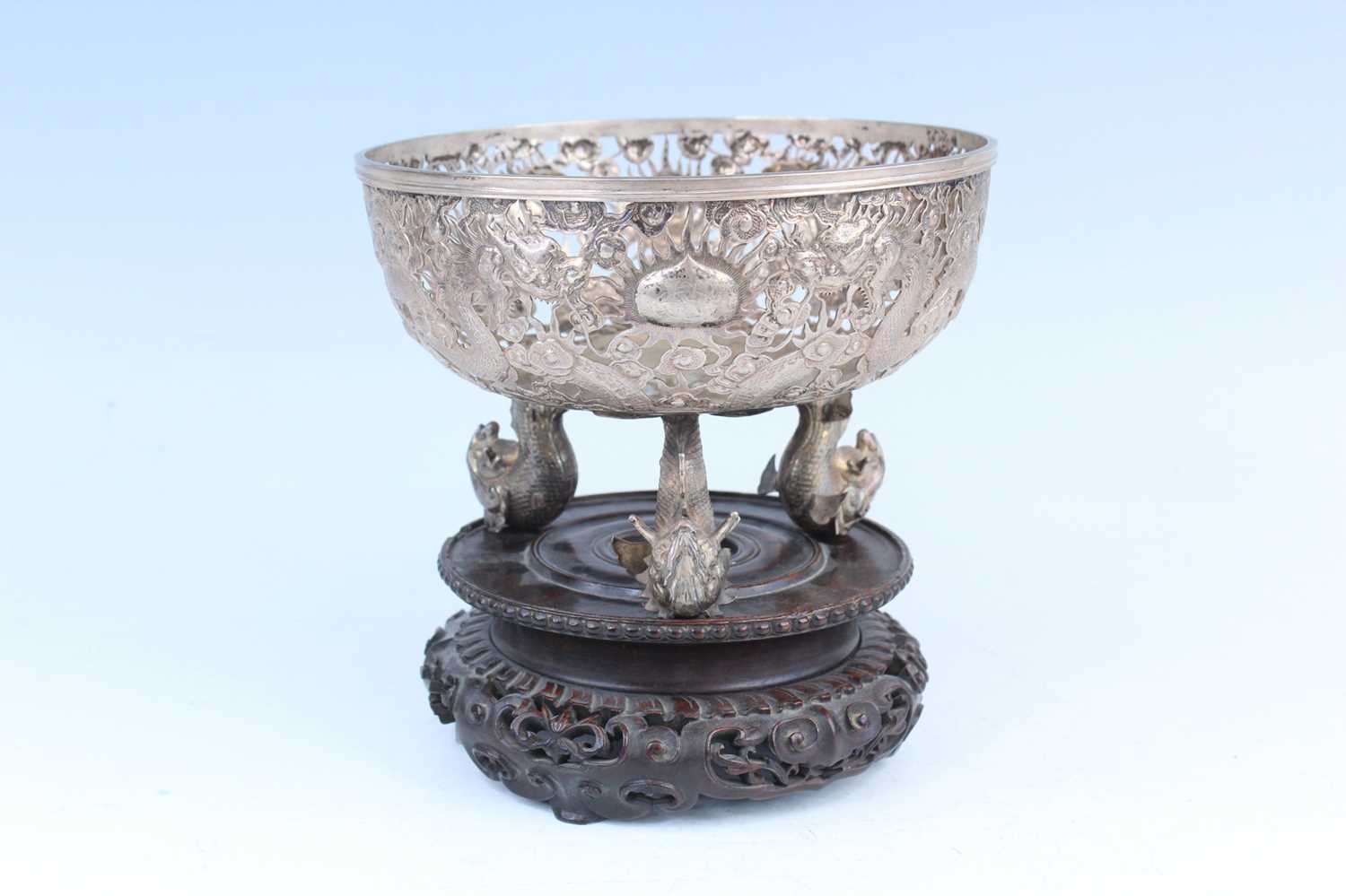 Lot 60 - A Chinese export silver tripod bowl with...