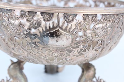Lot 60 - A Chinese export silver tripod bowl with...