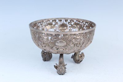 Lot 60 - A Chinese export silver tripod bowl with...