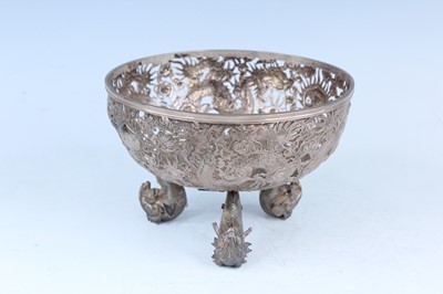 Lot 60 - A Chinese export silver tripod bowl with...