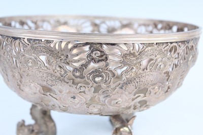 Lot 60 - A Chinese export silver tripod bowl with...