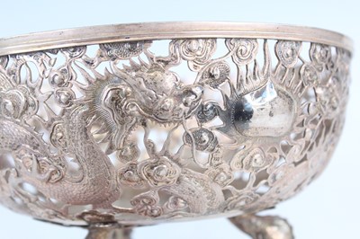 Lot 60 - A Chinese export silver tripod bowl with...