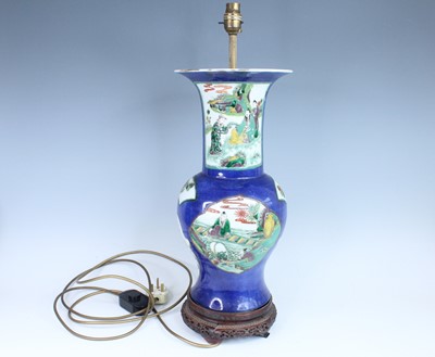 Lot 215 - A Chinese powder blue-ground wucai-decorated...