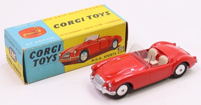 Lot 1346 - Corgi Toys, 302, MGA Sports Car, red body with...