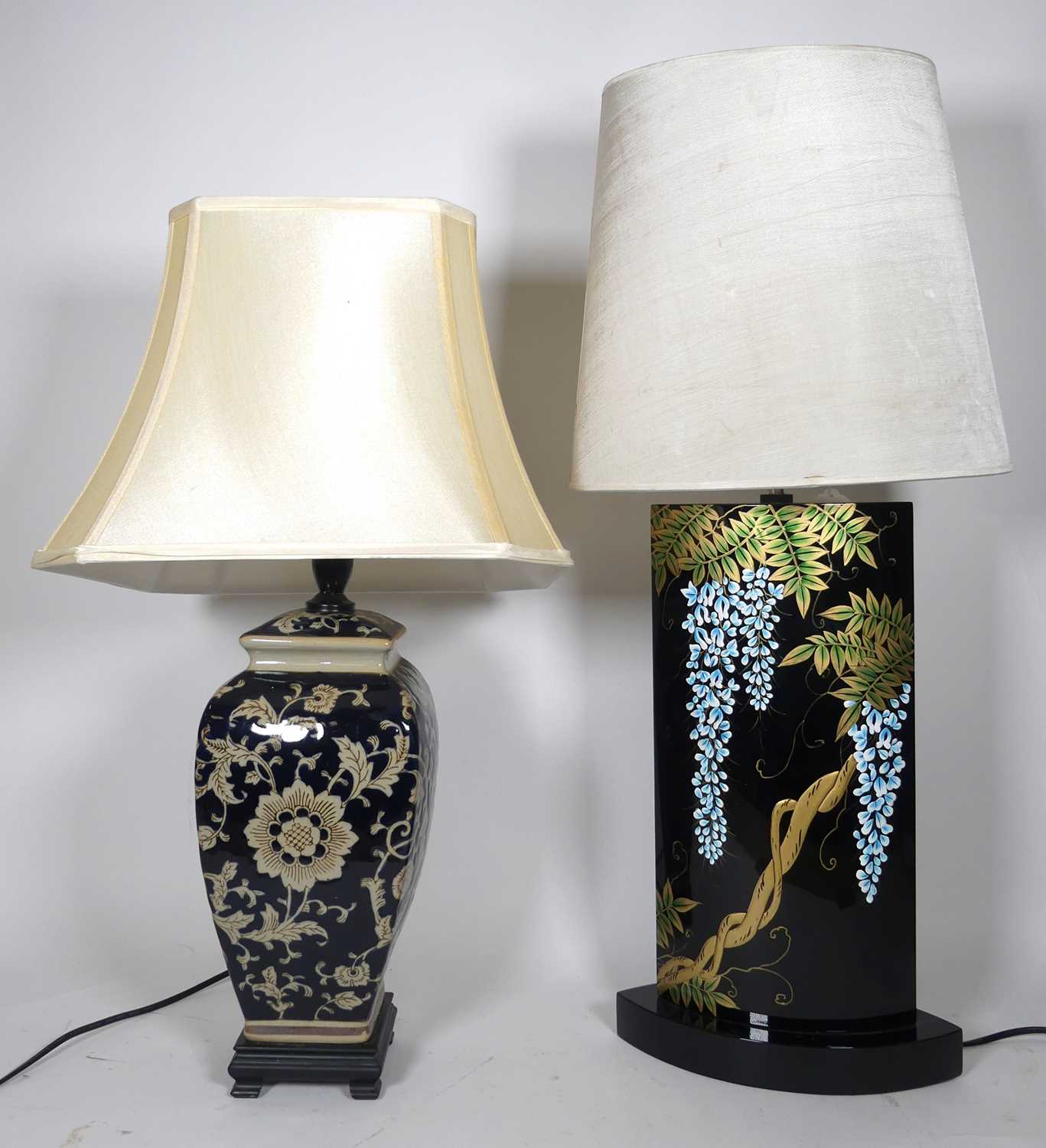 Lot 12 - A Japanese black lacquered table lamp, of...