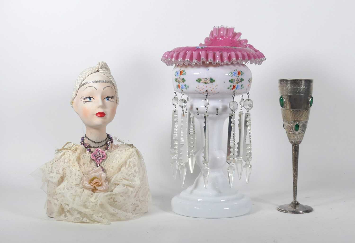 Lot 26 - A Victorian opaline glass lustre, having a...