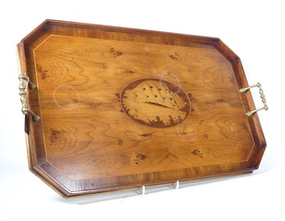 Lot 124 - A yew twin-handled tray, of canted rectangular...