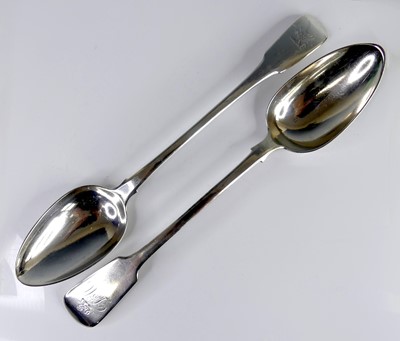 Lot 2090 - Two Georgian silver stuffing spoons, in the...