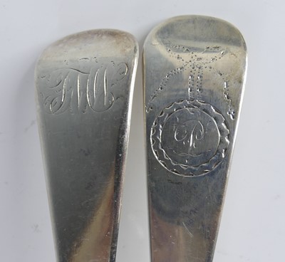 Lot 2089 - Two George III silver serving spoons, in the...