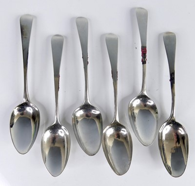 Lot 2141 - A set of five George III silver teaspoons, in...