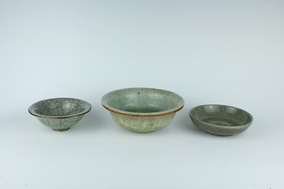 Lot 104 - A group of three Chinese celadon bowls, Ming...