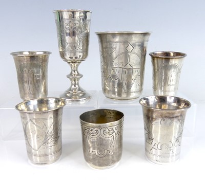 Lot 2175 - A collection of Imperial Russian silver cups,...