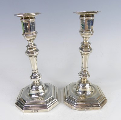 Lot 2193 - A pair of George VI silver table candlesticks,...