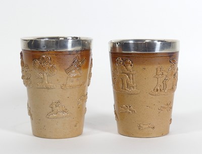 Lot 142 - A pair of 19th century salt glazed Lambeth...