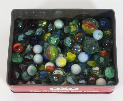 Lot 452 - A collection of glass marbles, various designs,...