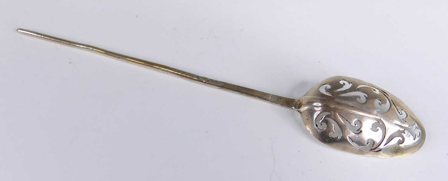 Lot 2068 - A George I/II silver mote spoon, in the...