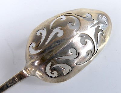 Lot 2068 - A George I/II silver mote spoon, in the...