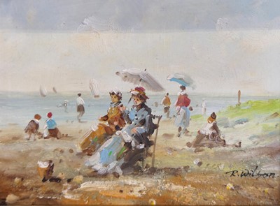 Lot 1107 - A modern oil painting on board of two ladies...