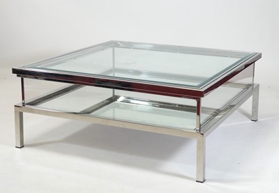 Lot 390 - A contemporary chrome square low coffee table,...