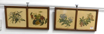 Lot 606 - A pair of floral painted two-tile panels, each...