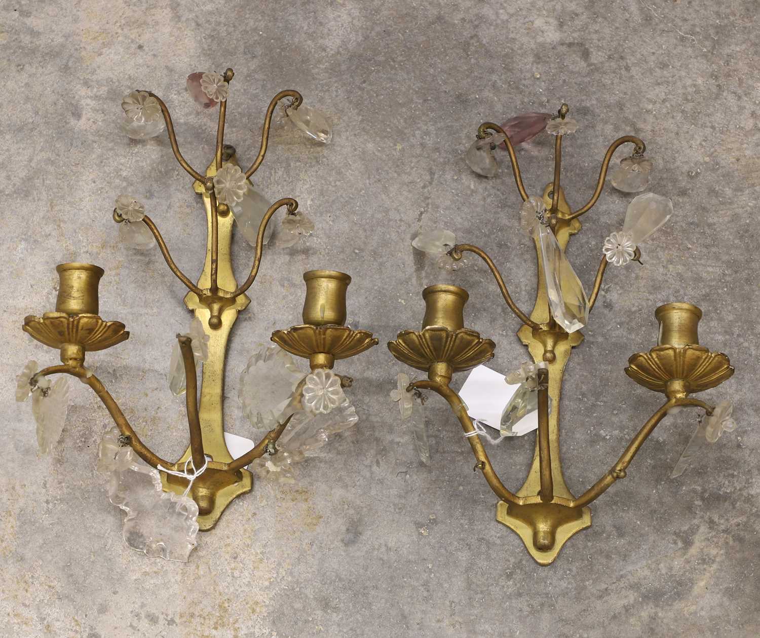Lot 63 - A pair of brass two-light wall sconces, 19th...