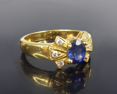 Lot 2536 - A contemporary 18ct gold Ceylon sapphire and...