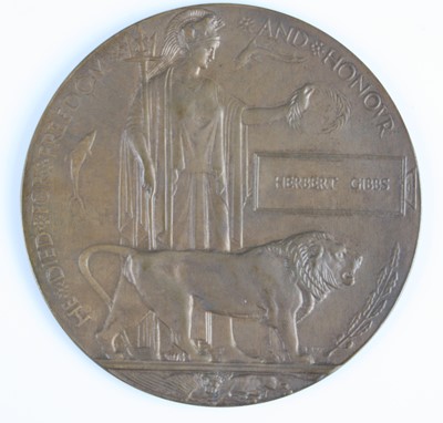 Lot 649 - A WW I bronze memorial plaque, naming Herbert...