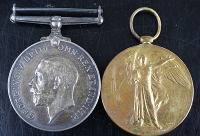 Lot 623 - A pair of WW I British War and Victory Medals,...
