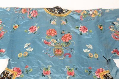 Lot 144 - A Chinese turquoise-blue ground silk...