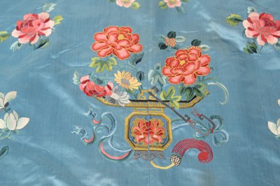 Lot 144 - A Chinese turquoise-blue ground silk...