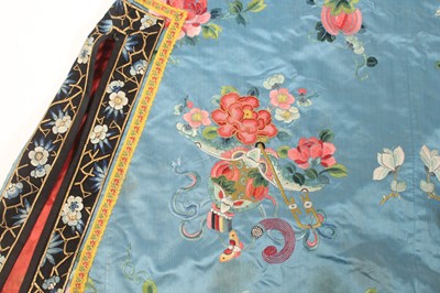 Lot 144 - A Chinese turquoise-blue ground silk...