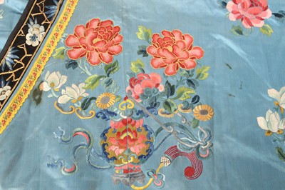 Lot 144 - A Chinese turquoise-blue ground silk...