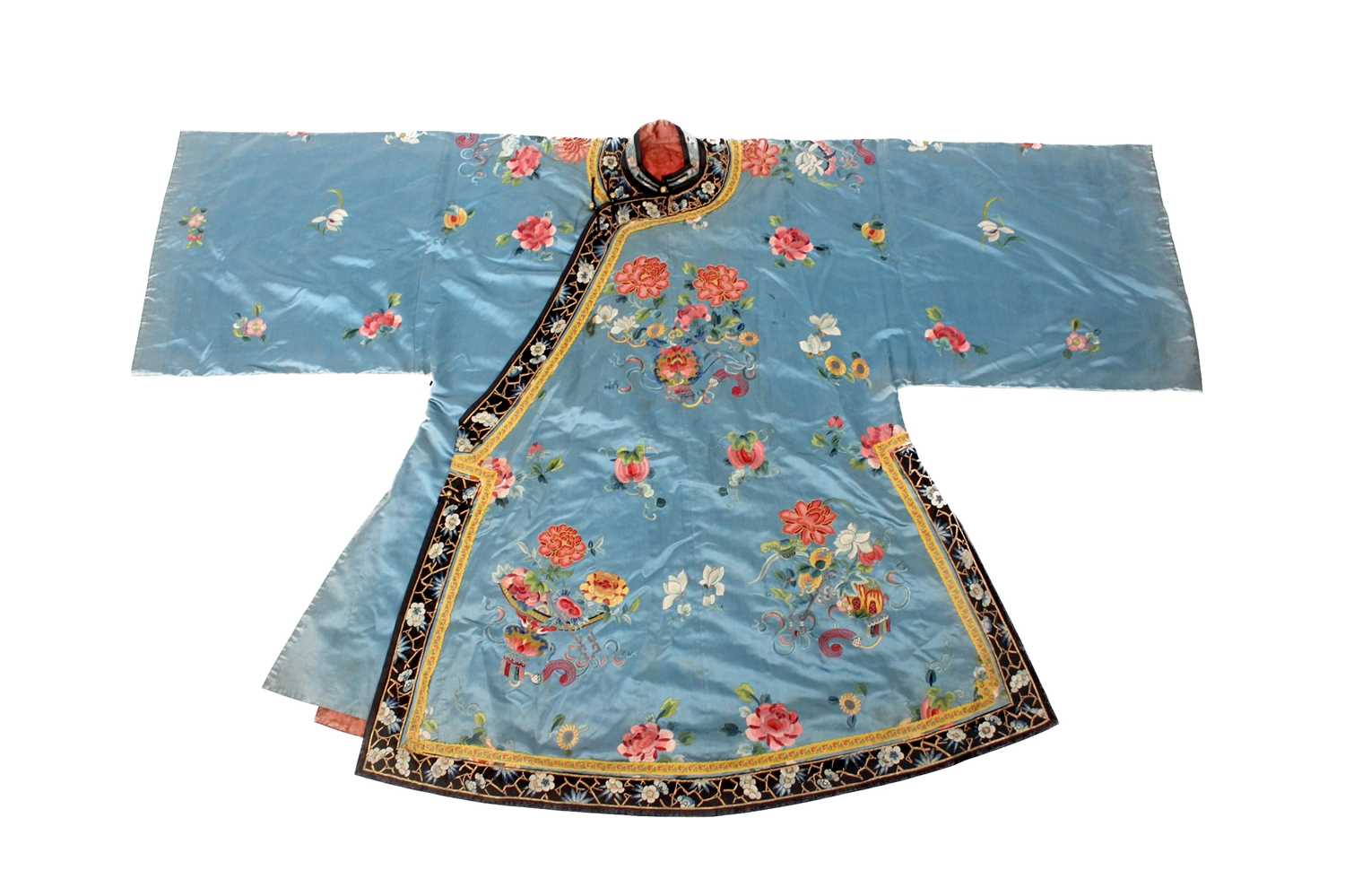 Lot 144 - A Chinese turquoise-blue ground silk...